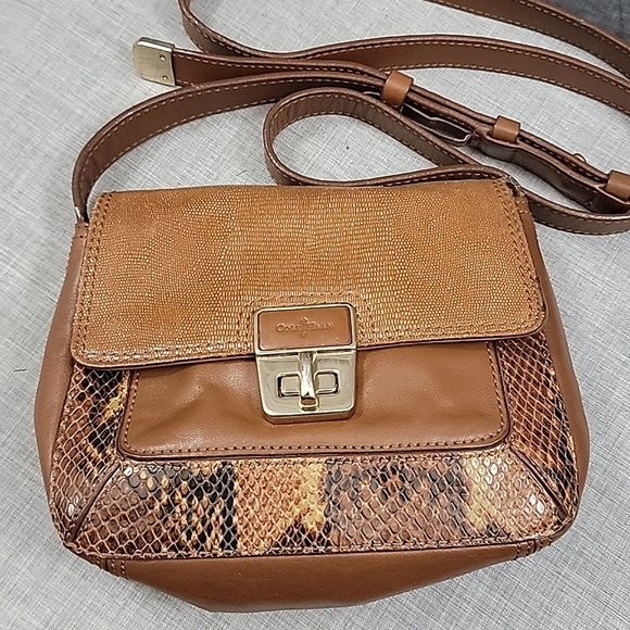 Cole Haan Snake-Print Brown Leather Mini Crossbody W/ Gold Hardware - Picture 3 of 11